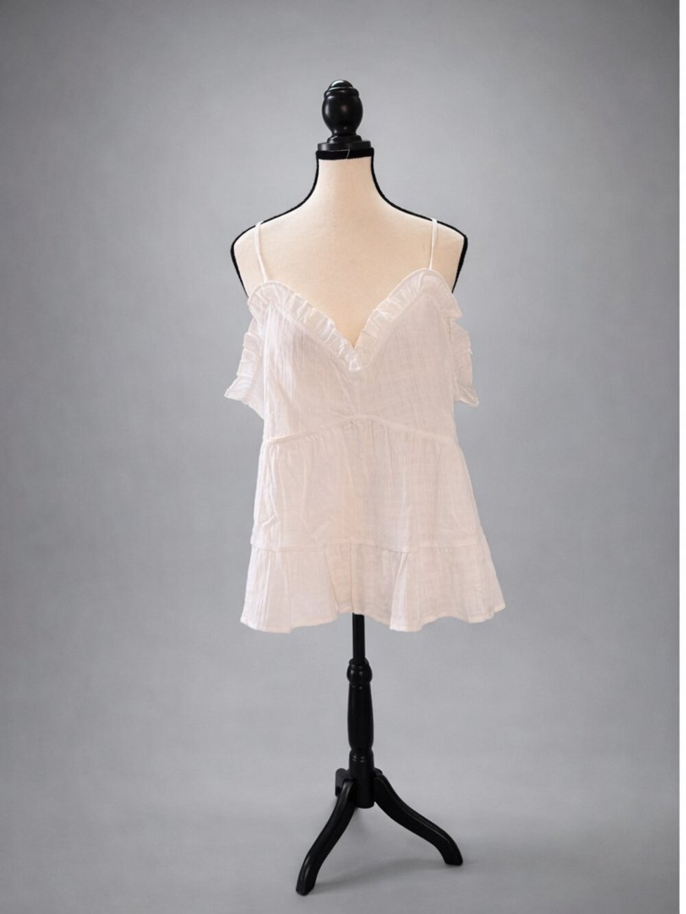 ASOS White Cotton Ruffle Camisole Top Tiered Babydoll Size 10